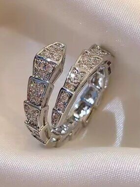 925 Sterling Silver Diamond Solitaire Snake Ring